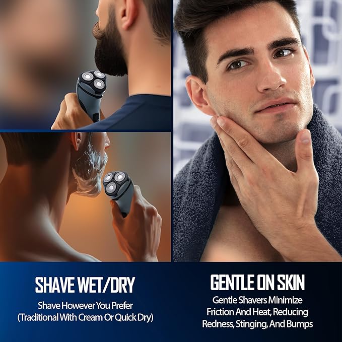Barbasol Rotary Shaver, Rechargeable Electric Rotary Shaver with Stainless Steel Blades, Pop-Up Trimmer, Wireless Cordless Electric Razor, Close Shave, Full 8 Hour Charge Provides 45 Minute Run-Time
