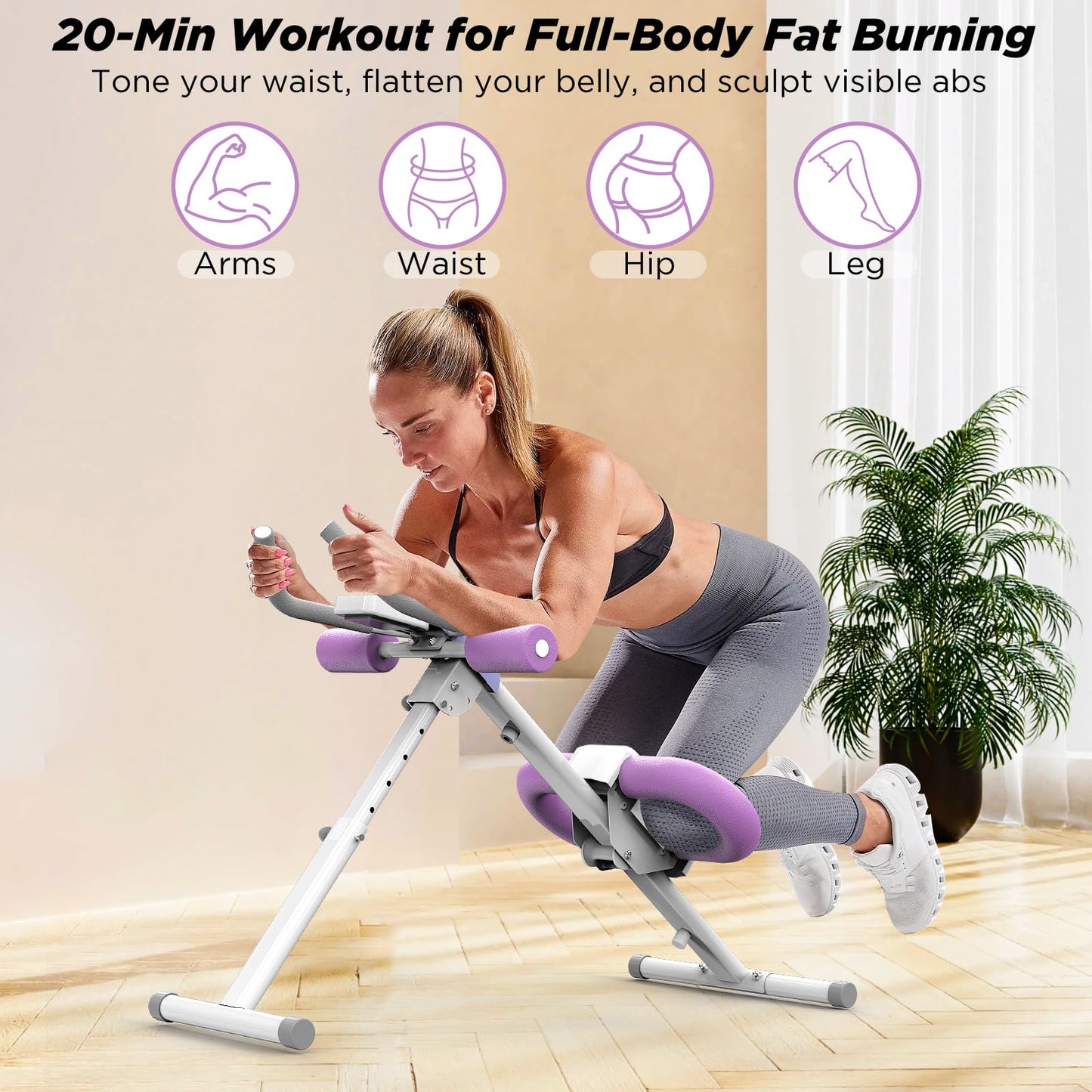 Ab Machine, Adjustable Ab Workout Equipment, Ab ＆ Sit Up Machine for Stomach Workout,Foldable Abdominal Trainer With Knee Protection Full Body Workout for Home Gym 440 LBS