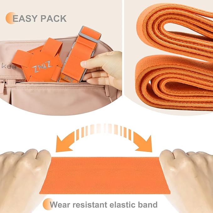 2-Pack Elastic Luggage Straps with Suitcase Bungee, Adjustable Bag Belt Travel Accessories -Orange