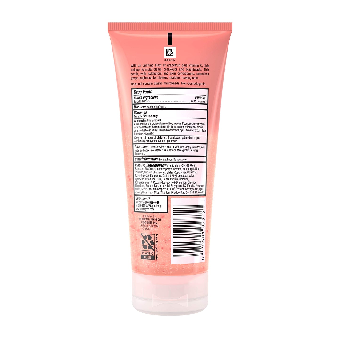 Neutrogena Oil Free Pink Grapefruit Acne Face Wash with Vitamin C, 2% Salicylic Acid Acne Treatment, Gentle Foaming Vitamin C Facial Scrub to Treat & Prevent Breakouts, 6.7 fl. oz