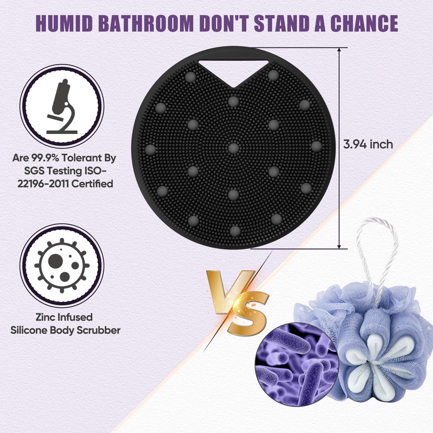 Canroom Lymphatic Brush Silicone Body Scrubber for Shower - Exfoliating Silicone Loofah with Zinc Infused and Stiff Massage Nodes，for Improving Skin Health and Reduces Acne-Black