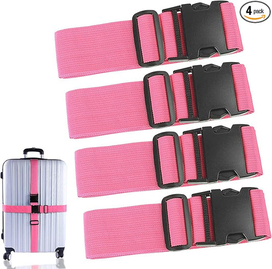 4Pcs Luggage Straps for Suitcase Travel Accessories TSA Approved, 80In Long Belts to Keep Your Suitcase Secure, Adjustable Bag Straps with Quick-Release Buckle for Travel Bag Closure, Pink