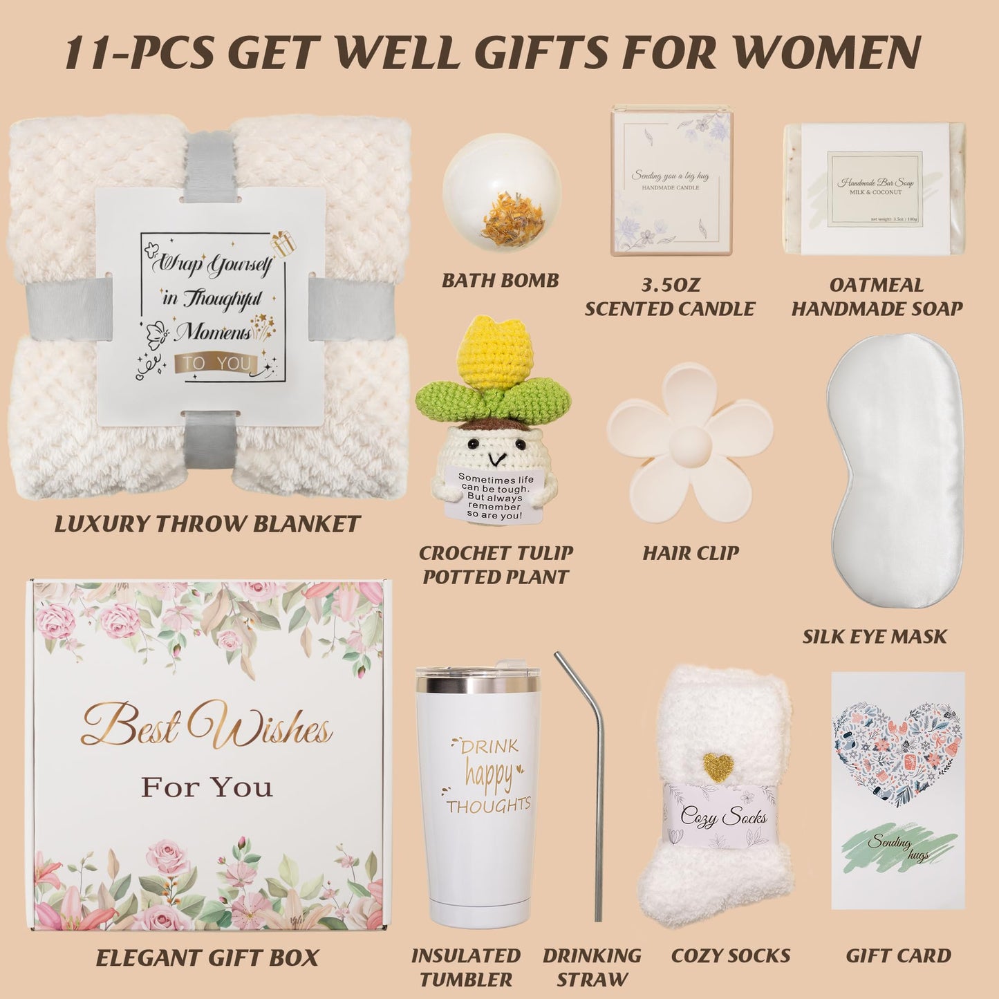 Self-Care Gift Set for Women, Get Well Soon Gift Baskets, Spa Unique Birthday Gifts Box Feel Better Care Package, Inspirational Sympathy Thinking of You Gifts for Mom, Wife, Sister, Girlfriend,Friend
