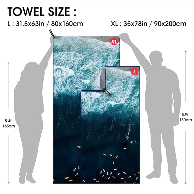 4Monster Microfiber Beach Towel Quick Dry,Super Absorbent Lightweight Travel Towel for Swimmers, Sand Free Camping Towel, Beach Towels for Pool,Swim,Water Sports,Yoga