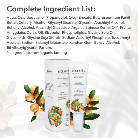 Daily Face Cream with Organic Argan Oil – Revitalizing & Nourishing, Moisturizer with Hyaluronic Acid & Vitamin E, Vegan, 97.2% Natural Ingredients, 1.7 Fl Oz - ECOLATIER