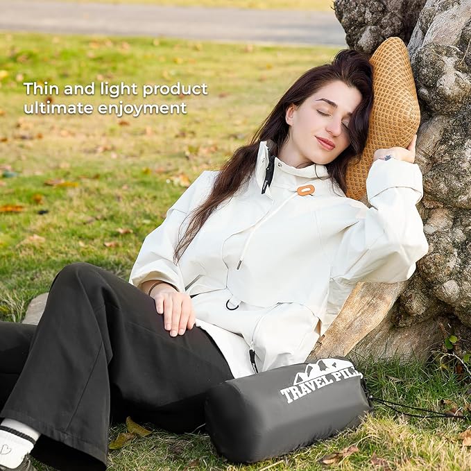 Travel Pillow Memory Foam Pillows, Camping Pillow-Compressible Medium Firm, Breathable Cover, Ideal Backpacking Hiking, Bed Pillows, Airplane and Car (Apricot Yellow, L)