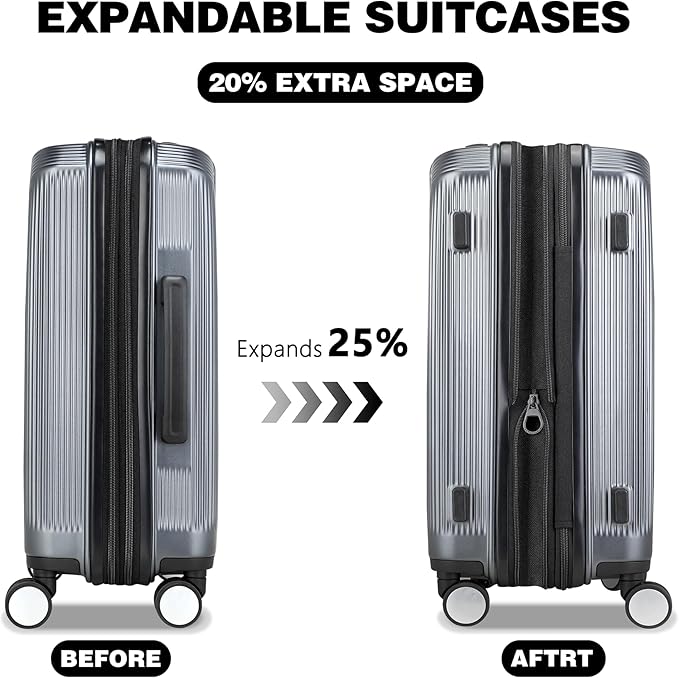 28 Inch Luggage with Spinner Wheels, Lightweight Expandable PC Hardside Large Checked Luggage with TSA Lock, Durable Rolling Suitcase, Gray