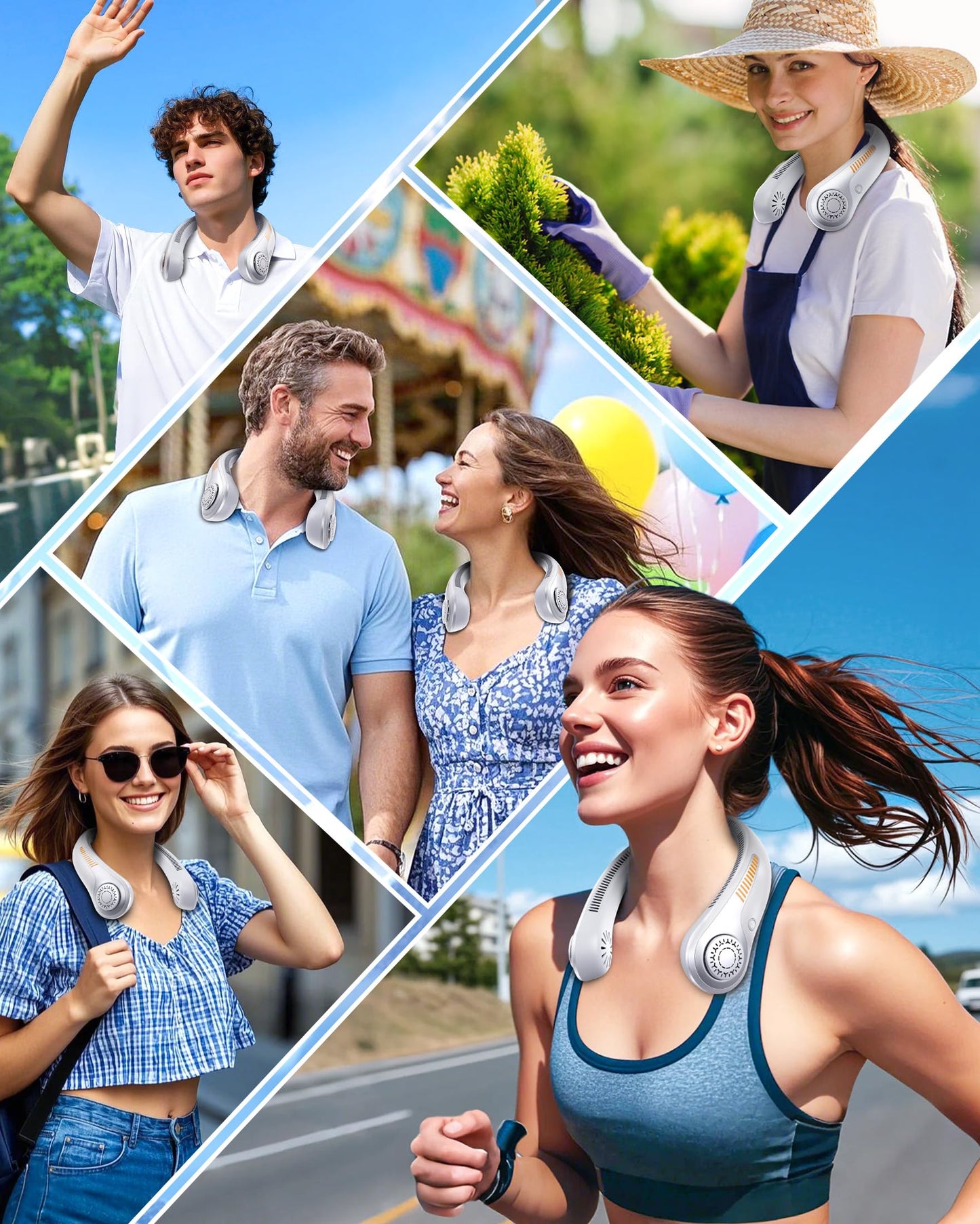 EYERZ Portable Neck Fan - Rechargeable Personal Fan with Neck Support, 5-Speed Quiet Lightweight Long Lasting Neck Fan, Battery Operated Full Surround Cooling for Travel, Birthday Gifts for Men Women