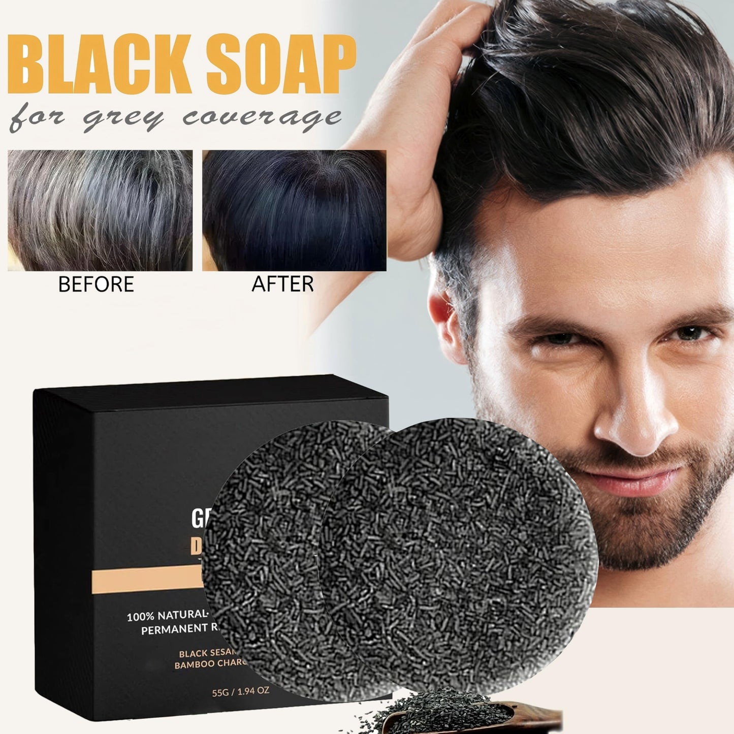 Gray Hair Reverse Bar Soap, Mane Gray Reverse Bar for Men Women, Natural Darkening Shampoo Soap for Hair Hydrating & Moisturizing Vegan, pH balanced (2PCS)