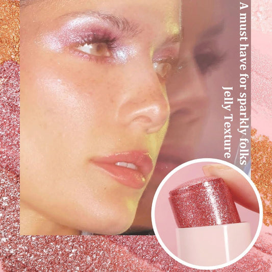 SWETIYOU Crystal Jelly Glaze Stick 3 in 1 Cream Highlighter Eye Shadow Stick Shimmer Lip Balm, Easy Blend & Long Lasting, For Face and Body(02)