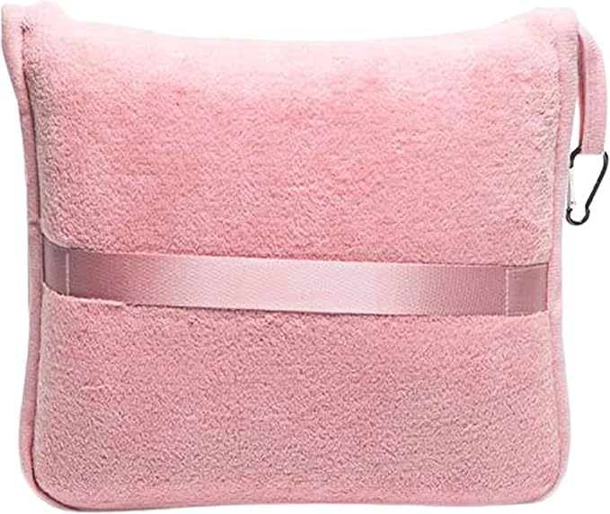 BlueHills Premium Soft Travel Blanket Pillow Airplane Blanket in Soft Bag case with Hand Luggage Belt and Carabiner Compact Pack Large Cozy Portable for Plane Car Train Transit Light Pink T020
