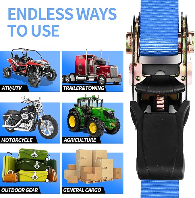 Cartman 1" x 15' Ratchet Tie Down up to 1500lbs 6pk in Carry Bag, Cargo Straps