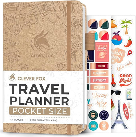 Clever Fox Travel Journal Pocket – Vacation & Road Trip Itinerary Planner Organizer & Traveling Memory Diary – Small Traveler Notebook (Sandstone)