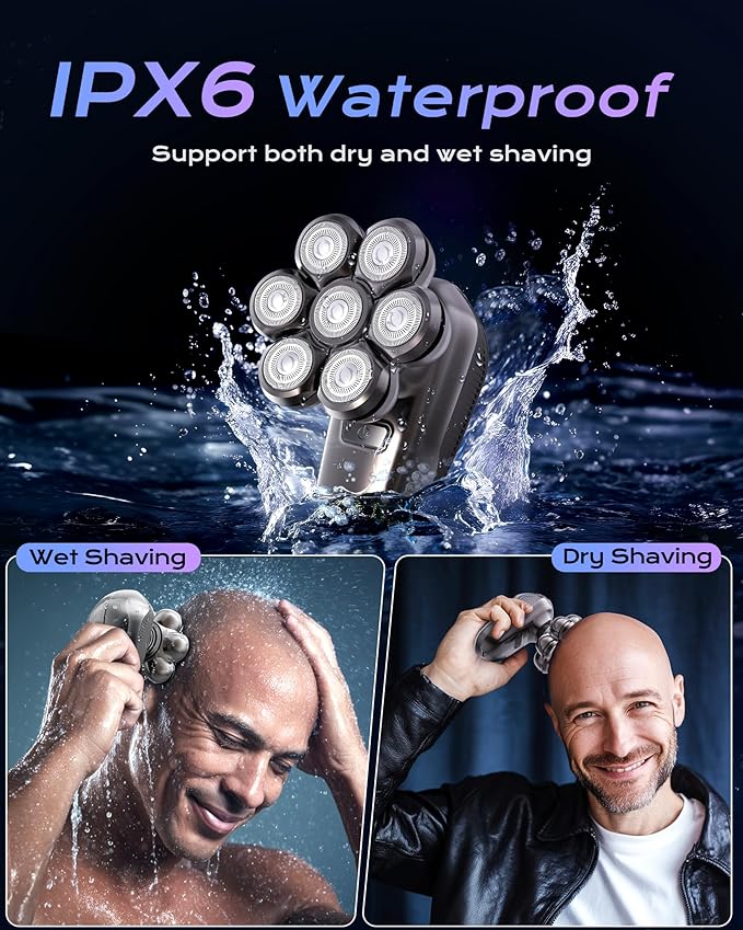 JIJ Head Shavers for Bald Men - 5-in-1 Electric Head Shaver Grooming Kit, 7D Floating Wet/Dry Electric Razor for Bald Heads with LED Smart Display, Turbo Speed & Type-C Charging (2000mAh)
