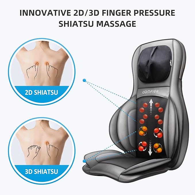 COMFIER Shiatsu Neck Back Massager with Heat and Compression,Adjustable Neck Rollers,App Control 2D or 3D Deep Tissue Kneading Massage Chair Pad, Chair Massager,Ideal Gifts for Dad, Mom