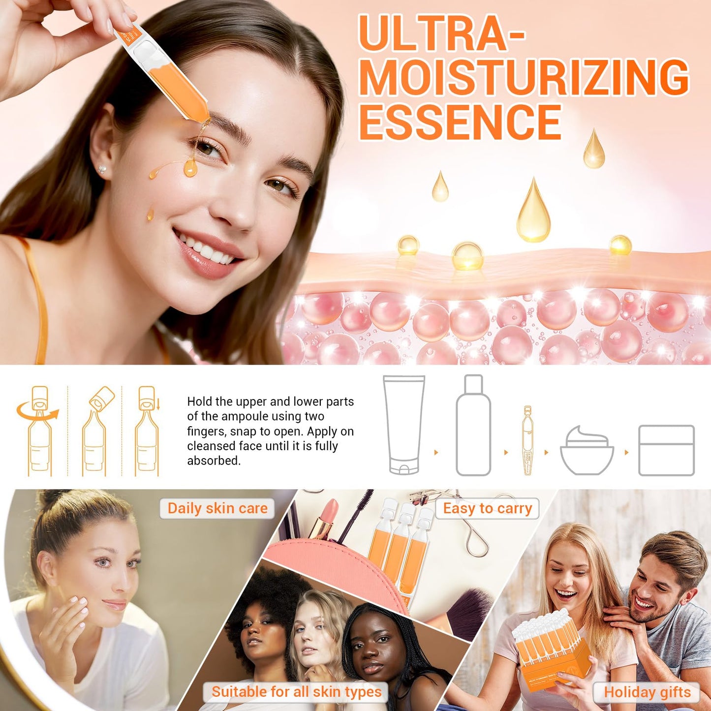 Vitamin C Serum with Niacinamide, 30 Pcs Vitamin C Collagen Serum for Face, Anti Aging Face Serums for Fine Lines, Spots & Wrinkles, Intense Hydration, Boosts Collagen Daily Skin Care Ampoule Essence