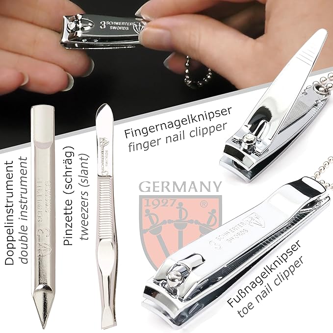 3 Swords Germany - brand quality 6 piece manicure pedicure grooming kit set for professional nail care with black synthetic leather case - Made in Germany