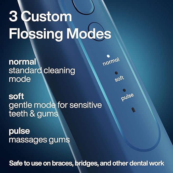 AquaSonic Icon Water Flosser for Teeth – Cordless Rechargeable Oral Irrigator – Waterproof, Portable Dental Cleaning with Jet Tip – Braces Home Travel - Navy