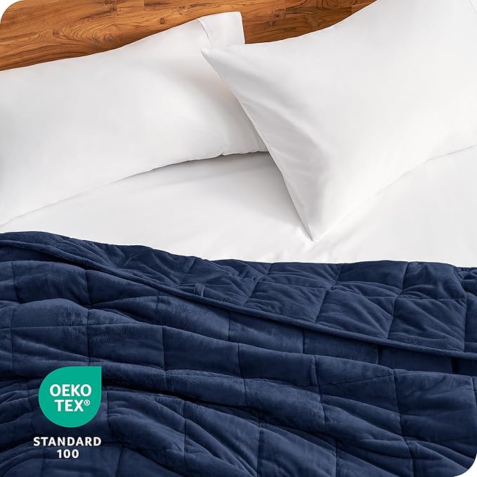 Bare Home Weighted Blanket Twin or Full Size 12lb (48"x72") for Adults - Minky Fleece - Premium Heavy Blanket Nontoxic Glass Beads (Dark Blue, 48"x72")