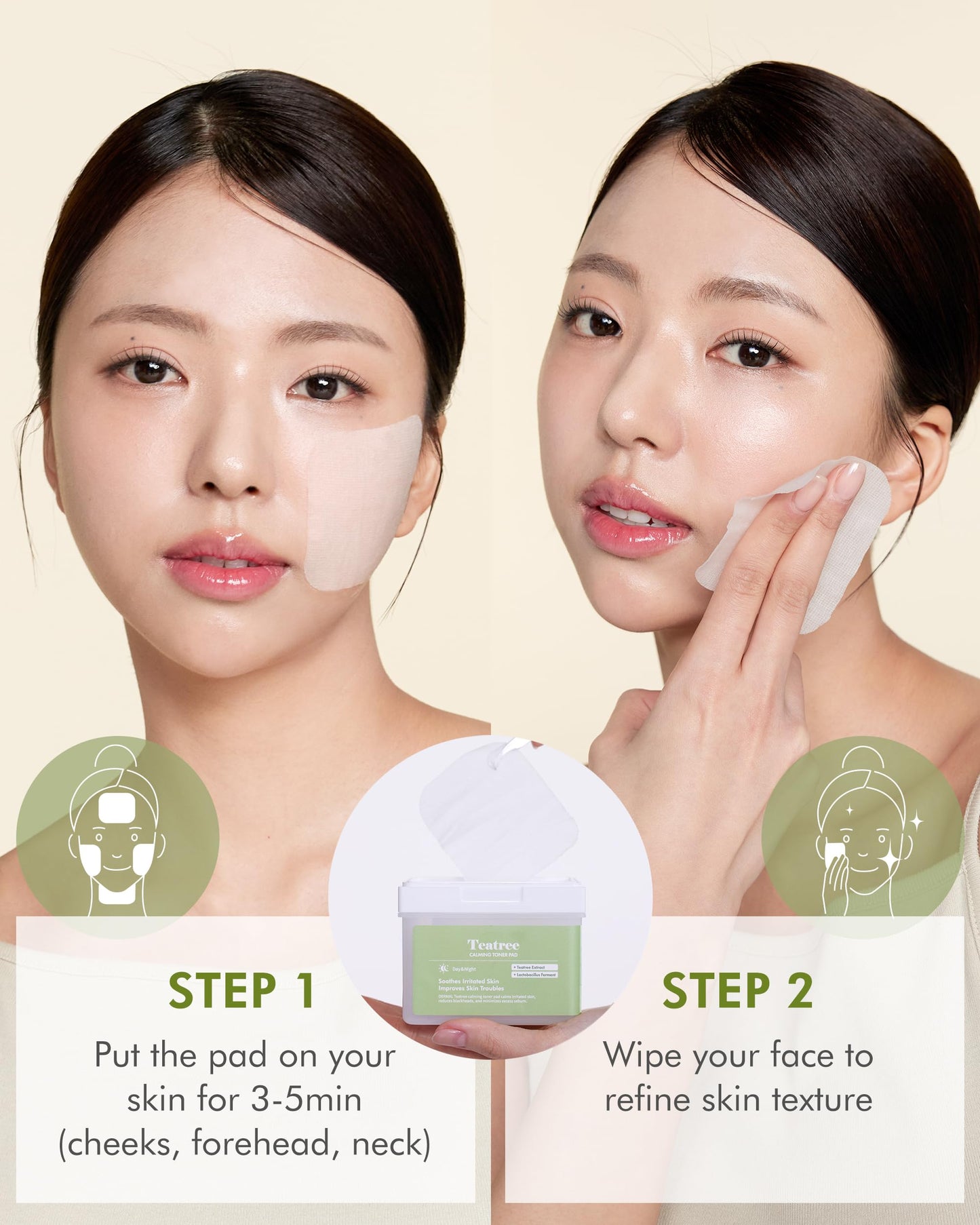 DERMAL Teatree Calming Toner Pad - Korean Toner Pad for Calming & Acne Improvement with Zinc PCA - Vegan Gauze Tencel Square Pads - Travel Kit 12 Pads, 3 Pack (Total 36 Pads)