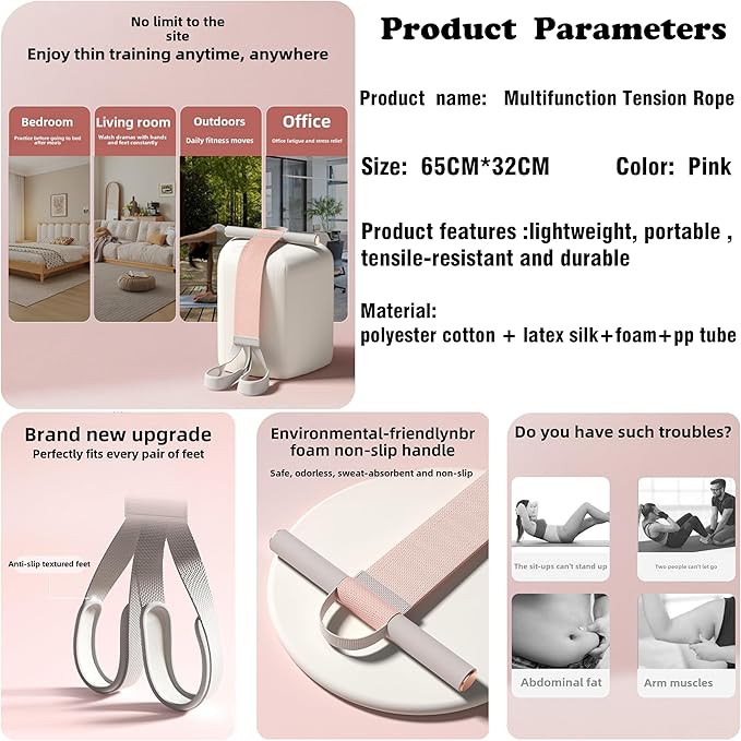 2025 New Yoga Pedal Resistance Fabric Band with Handles Anti-Broken Elastic Sit Up Pull Rope for Strength Training 120lb Full-Body Excercise Band Portable Unisex Resistance Exercise Bands