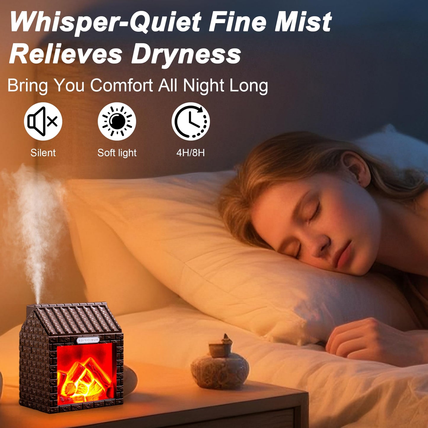 Fireplace Humidifier Diffuser,200ml Aromatherapy Essential Oil Diffuser with Cool Mist,Portable Aroma Humidifiers with Waterless Auto-Off for Home Office Bedroom Yoga (Brown)