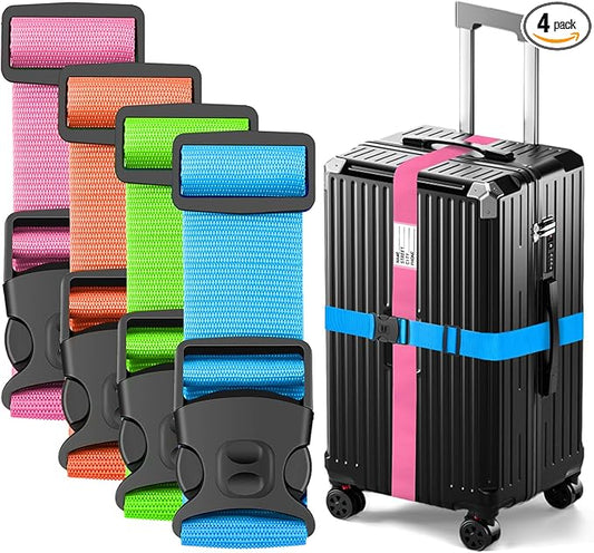 BILIONE Luggage Straps TSA Approved Add a Bag Premium Accessory for Travel Bag Closure (Mixed Color, 4)