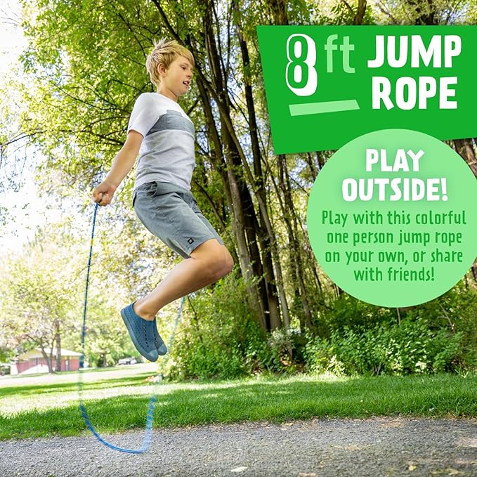 Just Jump It 8 Foot Glow in the Dark Jump Rope for Kids, Active Outdoor Youth Fitness Exercise Equipment, Braided Nylon Gym Accessories