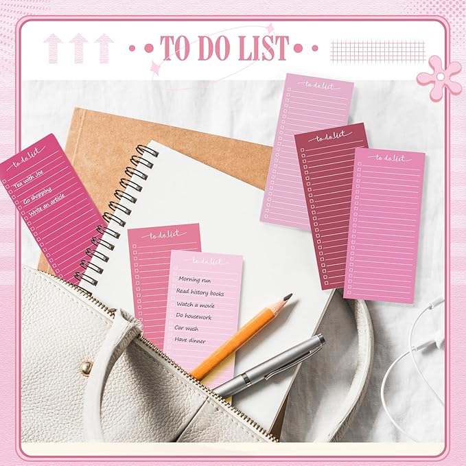 Censen 10 Pack 500 Sheets To Do List Notes Daily Checklist Notepads with 50 Sheets Each Undated Color Memo Pad Block Shopping List Pad Weekly Plan Notepad Organizer Planners (Gradient Pink,Lined)