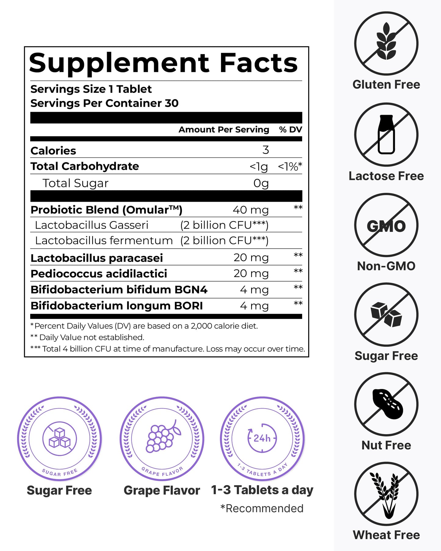K-Nutra Dentifresh Xylitol Tabs Purple (24g, 30 Tablets) Holiday Gifts 4 Billion CFU, Sugar-Free Oral Probiotics for Teeth & Mouth, Bad Breath Gums, Safe for Bedtime, Mild Grape Flavor with OMULA