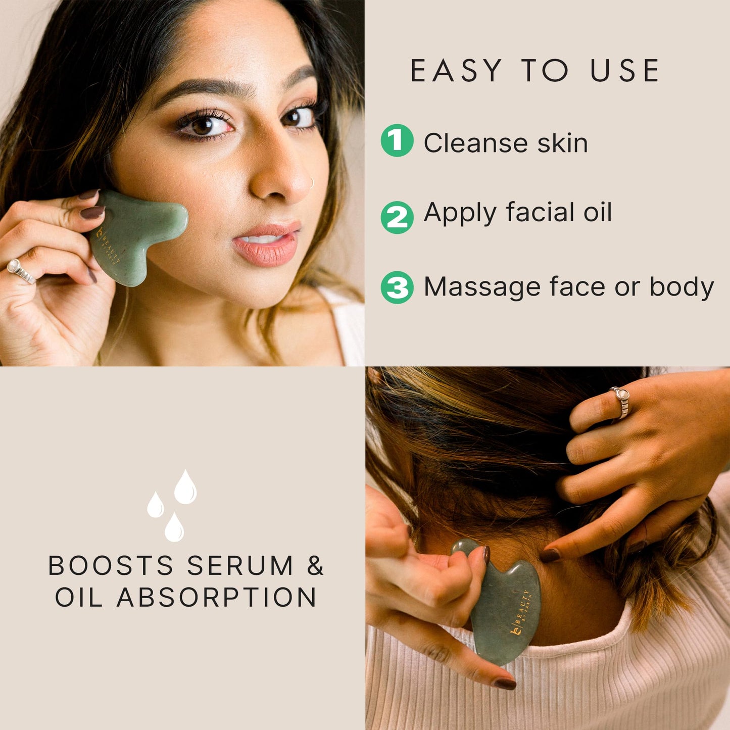 Beauty by Earth Jade Gua Sha - Smoothes Fine Lines & Wrinkles, Face Sculpting Tool for Face Massage, Jaw Massager, Facial Massage Tools, Small Gifts for for Women and Teenage Girls