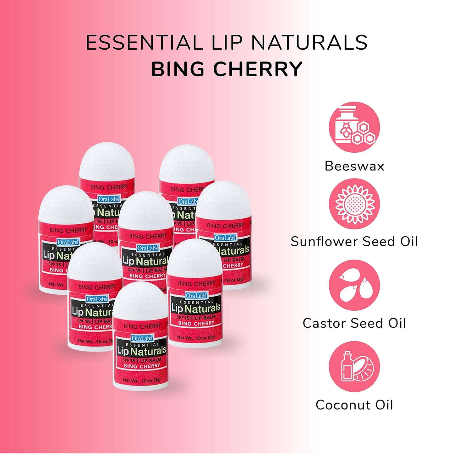 Lip Naturals® | Mini Bing Cherry Lip Balm with Sunscreen (SPF-15) | Made in USA with Beeswax & Coconut Oil | 12-Count Mini Lip Balm Pack with Bing Cherry Flavor (0.10oz/3g Each)