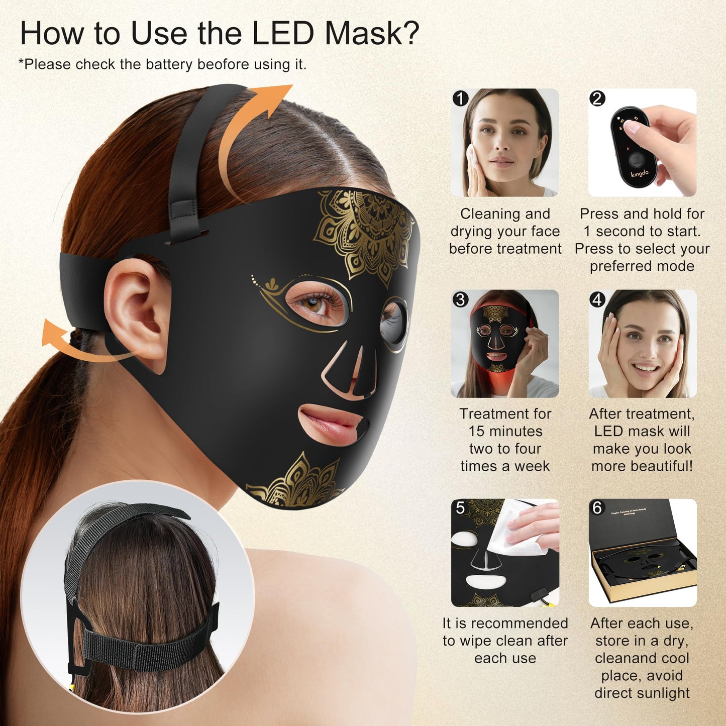 KINGDO Red Light Therapy Mask for Face, 4 Modes Infrared Light Therapy LED Face Mask with Remote, Portable and Rechargeable with Timer, Ideal for Home Use