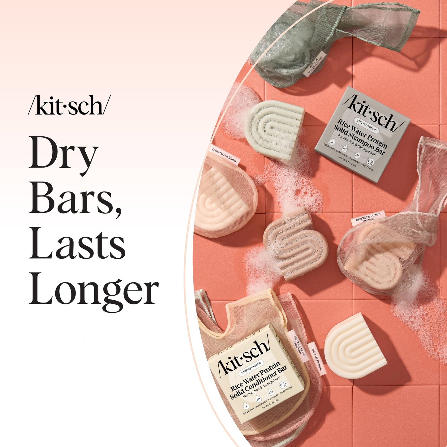 Kitsch Bar Soap Saver Bag - Patented Mesh Bag Soap Holder for Rice Water Protein Conditioner Bar With Tag Identifier - Extends Use & Prevents Soggy Mess - Recycled Mesh Beauty Pouch, Eco-Friendly