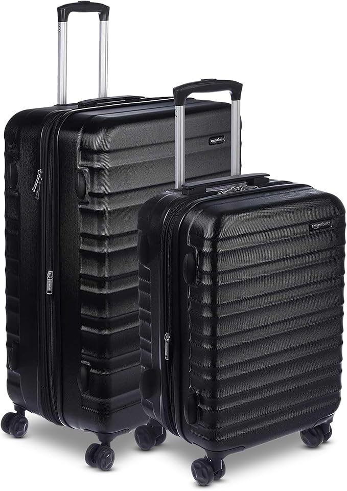 Amazon Basics 2-Piece Set (21", 30"), Hardshell Suitcases With Wheels, Expandable For Up to 25% More Space, With Scratch-Resistant Surface, Four Multi-directional Wheels, Black
