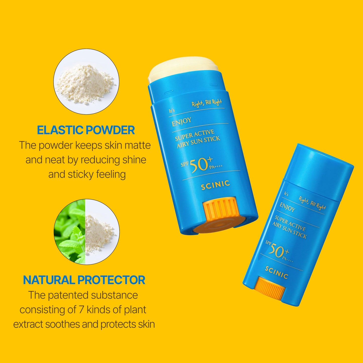 SCINIC Enjoy Super Active Airy Sun Stick SPF50+ PA++++ 0.53oz (15g) | Strong UV Protection Anytime, Anywhere Air-light, Clear | Korean Skincare