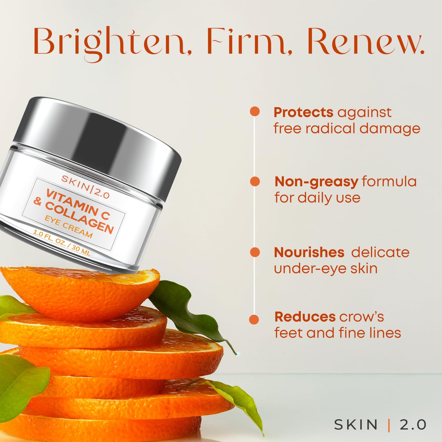 Skin 2.0 Vitamin C & Collagen Eye Cream – Dermatologist-Tested, Anti-Aging, Korean Skin Care, Brightens Dark Circles & Firms Skin – Hydrating & Nourishing Formula - 95% Natural, Vegan– 1.69 FL. Oz