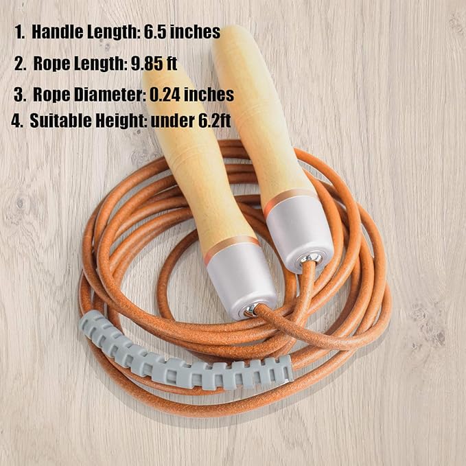 Ahomie Leather Jump Rope, Adjustable Skipping Jumping Ropes, with Rotary Bearing and Pure Wood Handles, for Gym & Home Fitness Workouts