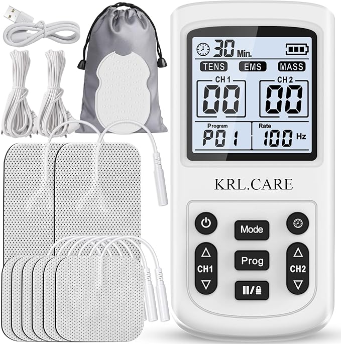 3-in-1 TENS Unit Muscle Stimulator, EMS Massage Machine with 40 Intensities for Gradual Shoulder, Sciatica, Back Pain Relief, Muscle Recovery, 28 Modes Portable Dual Channel with 8 Electrodes Pads