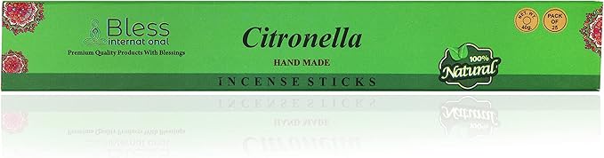 Bless-Citronella 100%-Natural-Handmade-Hand-Dipped-Incense-Sticks Organic-Chemicals-Charcoal-Free Purification-Relaxation-Positivity-Yoga-Meditation Best-Woods-Scent (25 Sticks (1.4 OZ))