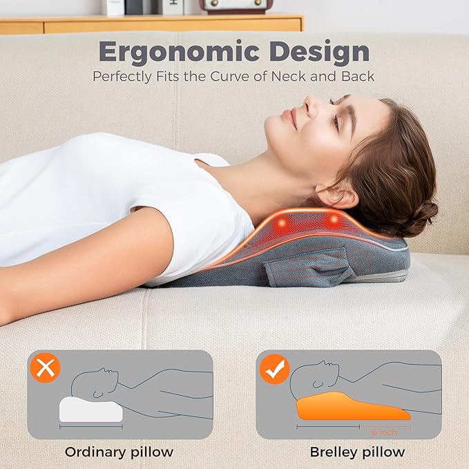 Brelley Shiatsu Neck and Back Massager with Heat, Deep Tissue Kneading Massage Pillow, Electric Massagers with Bi-Directional Rotating Head for Neck, Back, Shoulders, and Legs, Gift for Mom Dad Grey
