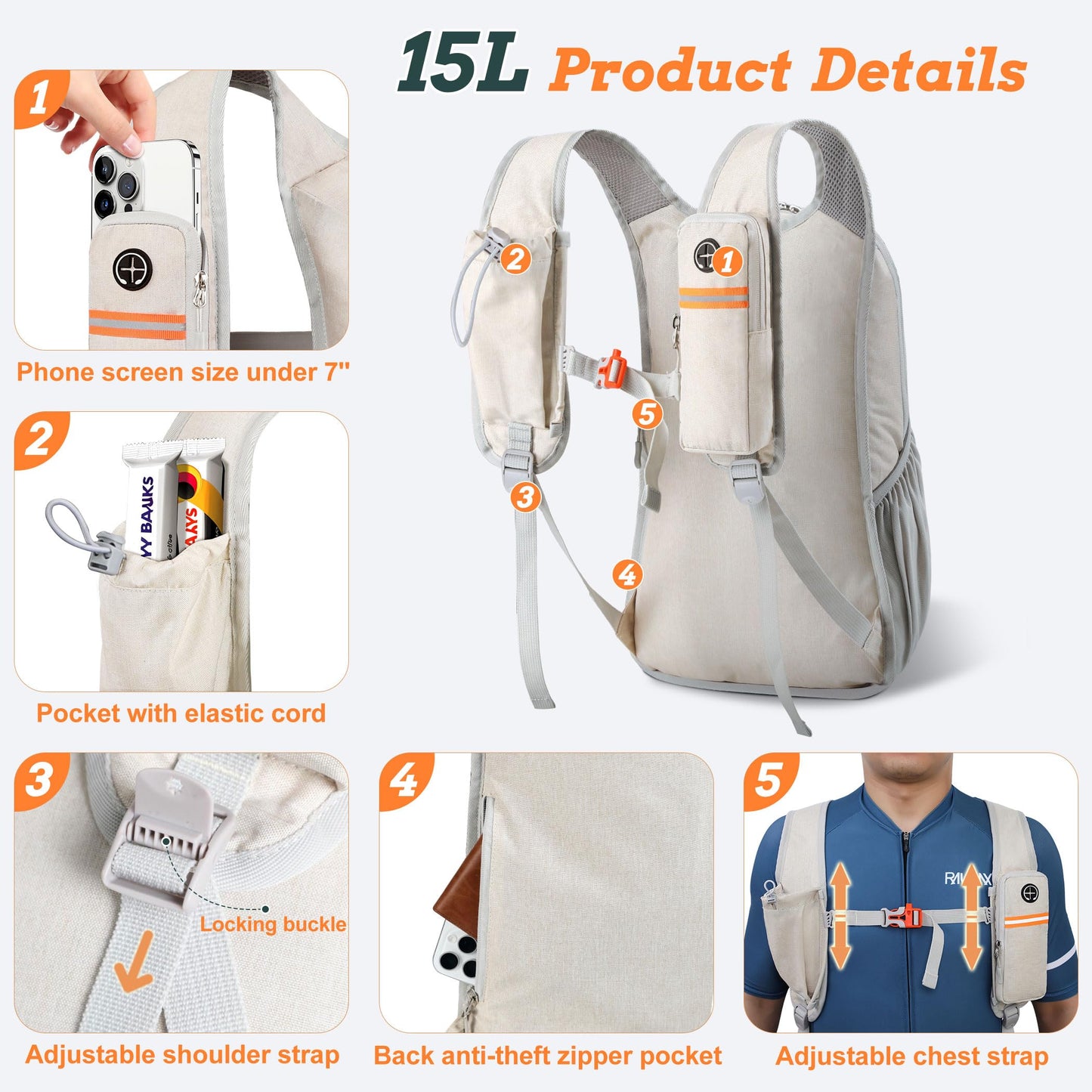 BECOJADDE 15L Small Hiking Backpack for Men Women Foldable Packable Back Pack Ultralight Hiking Daypack for Travel Camping Outdoor, Beige