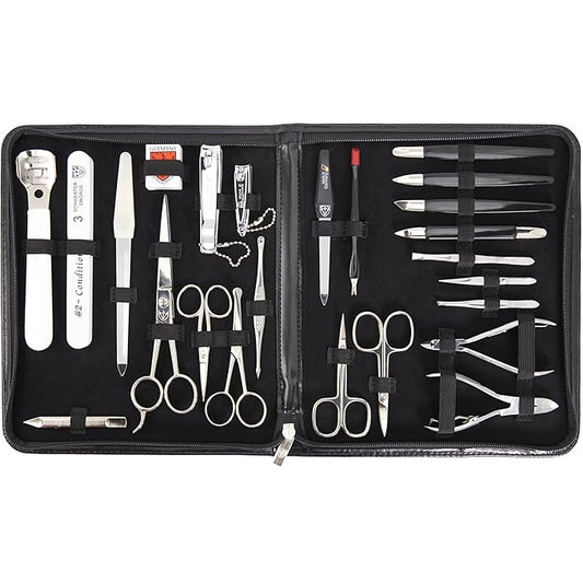 3 Swords Germany - Brand Quality 23 Piece Manicure Pedicure Grooming kit Set for Professional Finger & Toe Nail Care Tweezers File Clipper Fashion Leather case in Gift Box, Made by 3 Swords (0293)