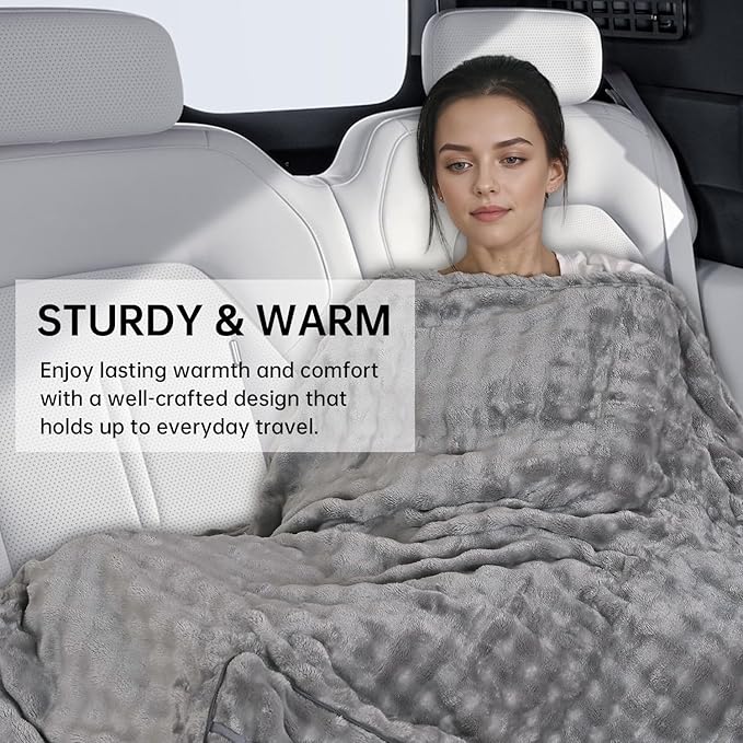 Travel Blanket and Pillow-2-in-1, Ultra-Soft&Compact, One-Piece Airplane Blanket with Hand Luggage Belt and Backpack Clip,Travelers Accessories Gifts, 61x43 Inches (Gray)