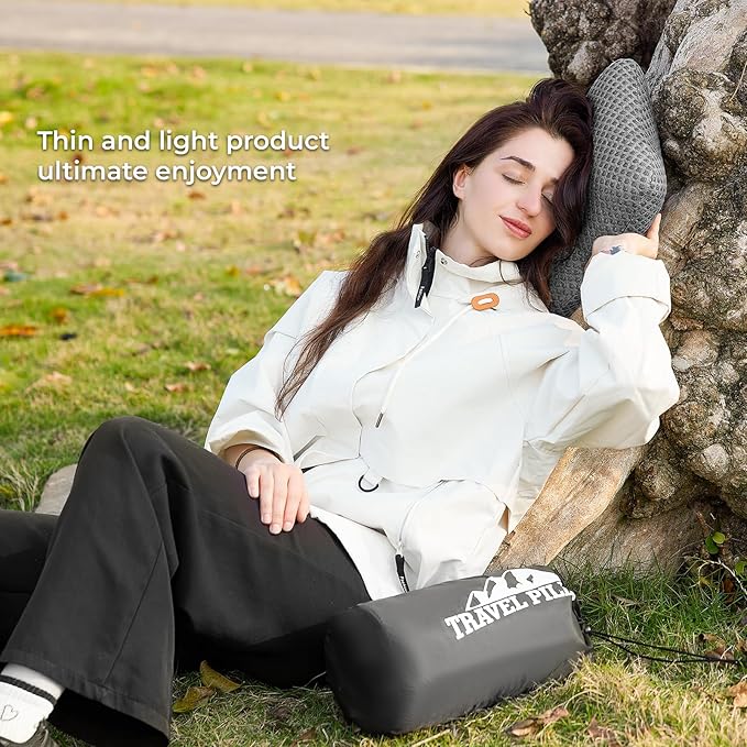 Travel Pillow Memory Foam Pillows, Camping Pillow-Compressible Medium Firm, Breathable Cover, Ideal Backpacking Hiking, Bed Pillows, Airplane and Car (Dark Grey, M)