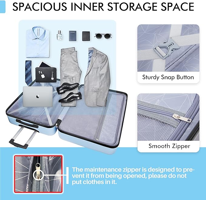 AnyZip Luggage PC ABS Hardside Lightweight Suitcase with 4 Universal Wheels TSA Lock Checked-Medium 24 Inch Light Blue