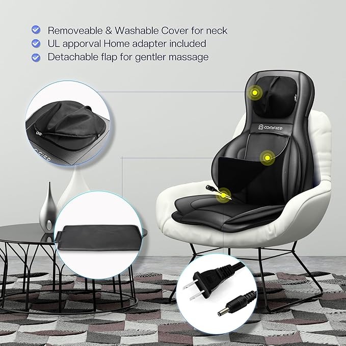 COMFIER Neck Back Massager with Heat, Shiatsu Massage Chair Pad 2D/3D Kneading & Compression Massager, Full Body for and Back,Shoulder,Thighs,Gifts Mom,Dad, Black, 1.0 Count Father