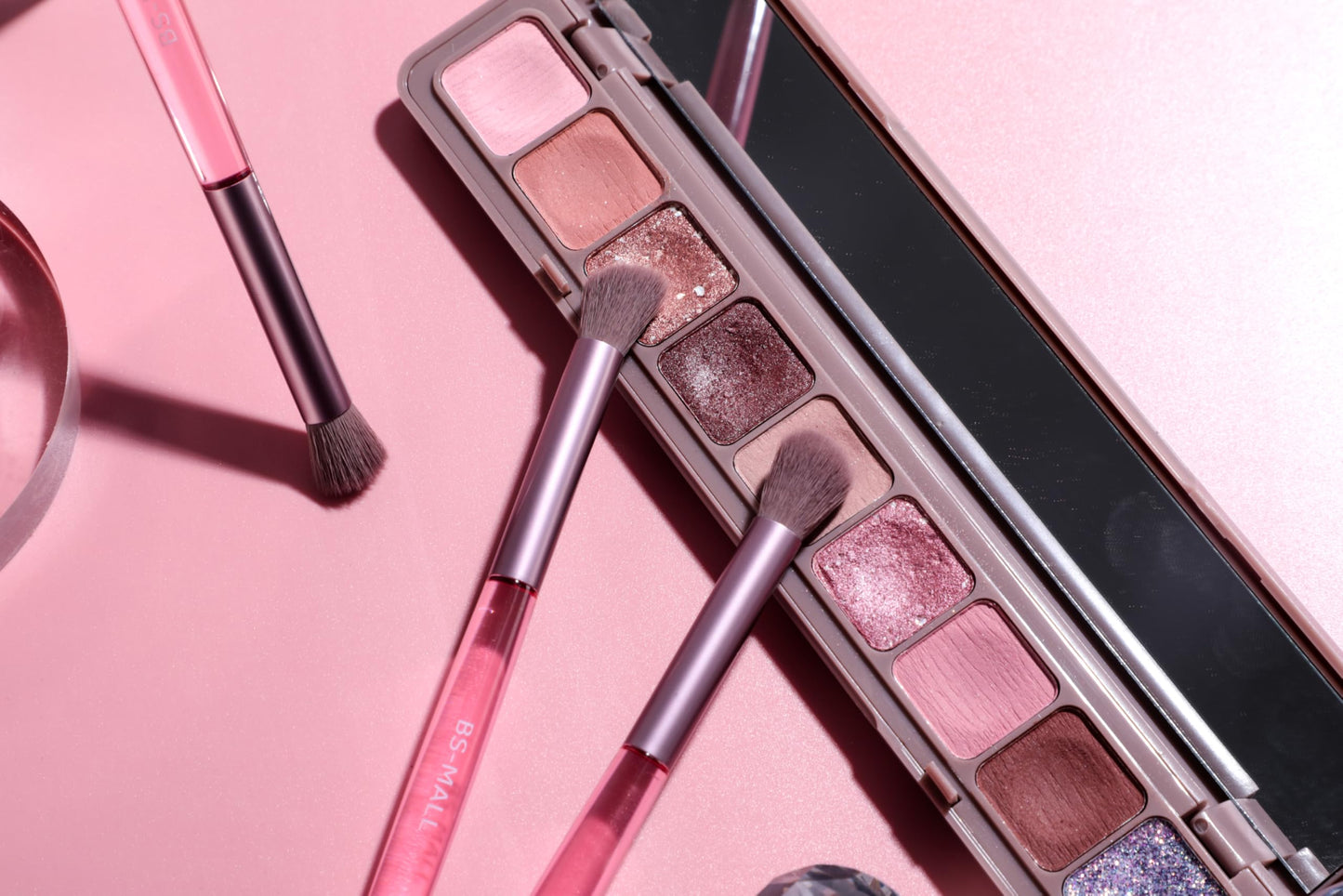 BS-MALL 6 Pcs Double-ended makeup brush set with Silicone Lip brush - eyeshadow Brush, concealer Brush, blush brush for Even application, Multi-purpose Portable makeup brushes for Daily Use (Pink)