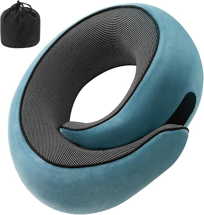 Neck Pillow, Travel Pillow uses Memory Foam to Support Neck Comfort, Ideal Companion for Airplane and car Travel, Compact, Convenient, and Versatile Airplane Sleep Pillow(Light Blue)