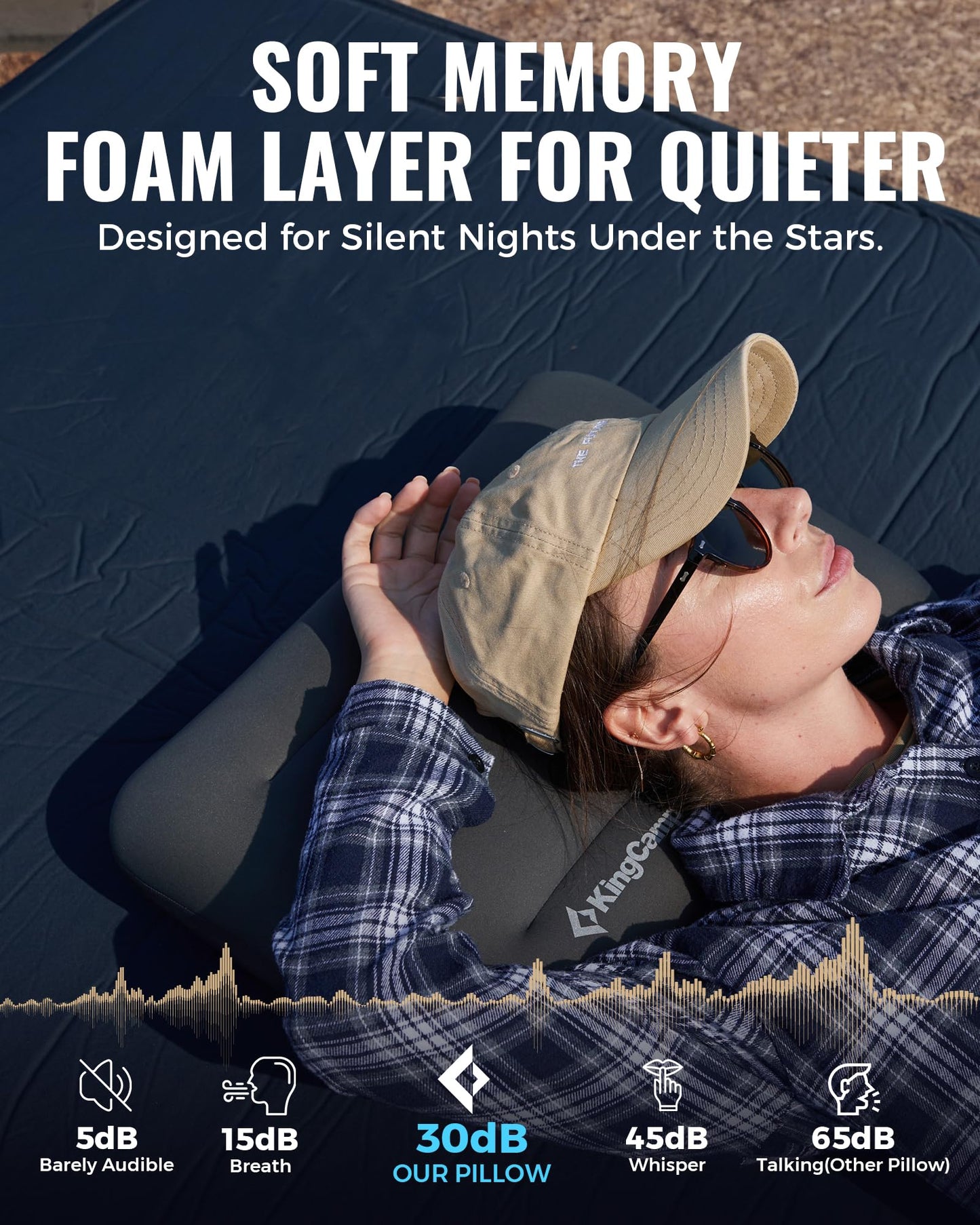 KingCamp Inflatable Pillow for Camping, Extra Large Inflatable Camp Pillow, Portable Ergonomic Air Pillow with Removable Washable Cover for Camping, Hiking, Car, Beach, Travel, Grey